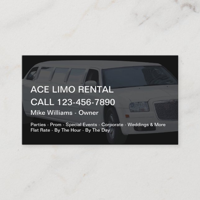 Limo Rental Services Business Card (Front)