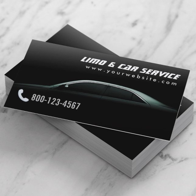Limo & Taxi Service Elegant Dark Limousine Business Card (Creator Uploaded)