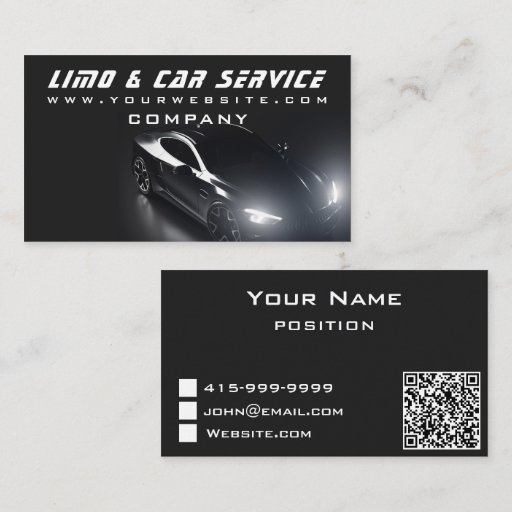 Customizable Limo &amp; Taxi Service Elegant Dark Limousine  Business Card