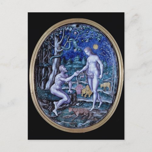Limoges plaque depicting Adam and Eve c1570 Postcard