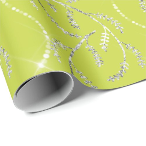 Limon Yellow Spark Laurel Floral Silver Diamonds Wrapping Paper