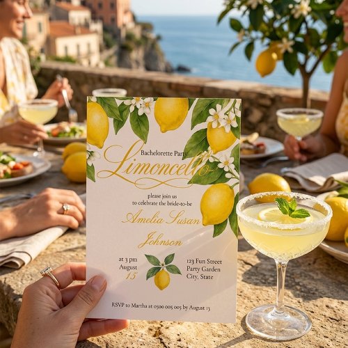 Limoncello Bachelorette Party Watercolor Lemons Invitation