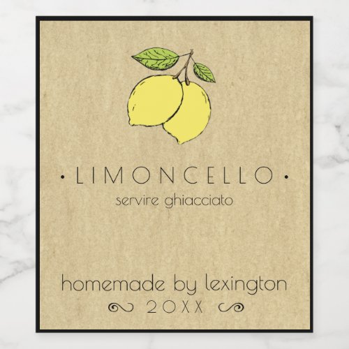 Limoncello Bottle Label With Drawing Of Lemons 