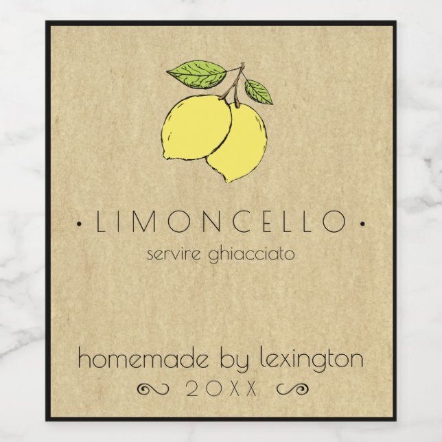 Limoncello Bottle Label With Drawing Of Lemons | (Single Label)