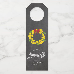 Limoncello bottle tag, lemon wreath bottle hanger tag
