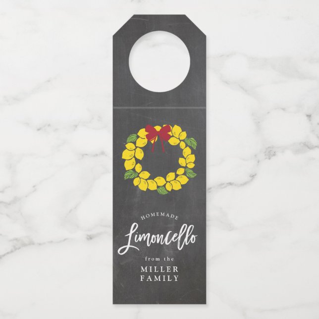 Limoncello bottle tag, lemon wreath hanger tag (Front)