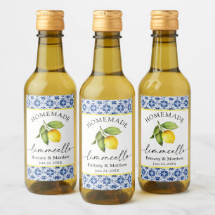 Limoncello Calligraphy Watercolor Lemon Blue Tile Wine Label