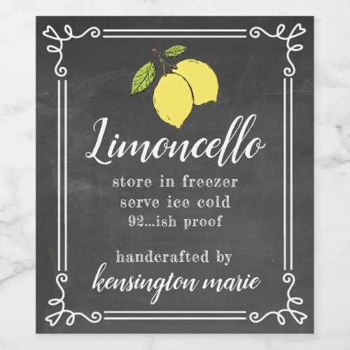 Limoncello Chalk Look Tall Bottle Label  Homemade
