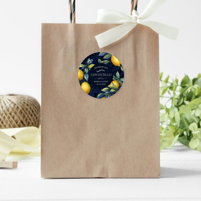 Limoncello Chalkboard Monogram Favor Classic Round Sticker (Creator Uploaded)