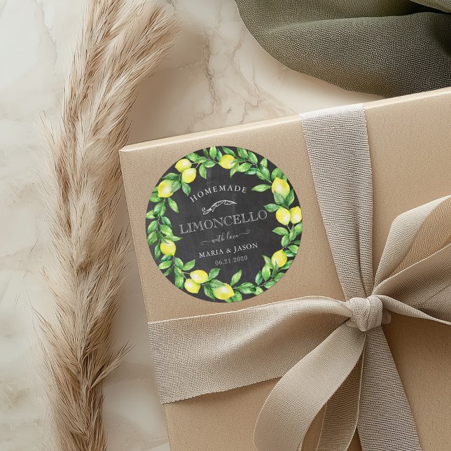 Limoncello Chalkboard Monogram Favor Classic Round Sticker (Creator Uploaded)