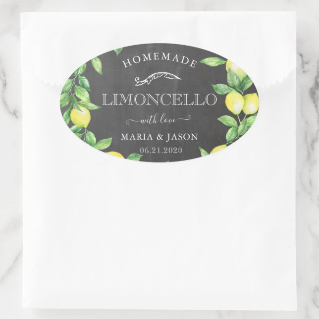 Limoncello Chalkboard Monogram Favor Oval Sticker (Bag)