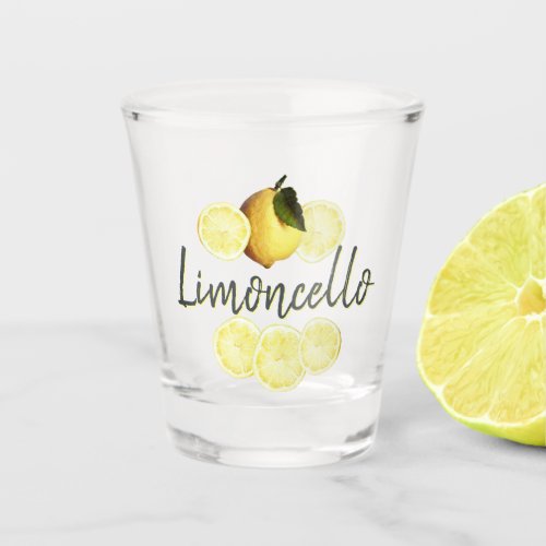 Limoncello Elegant Script Watercolor Lemon Shot Glass