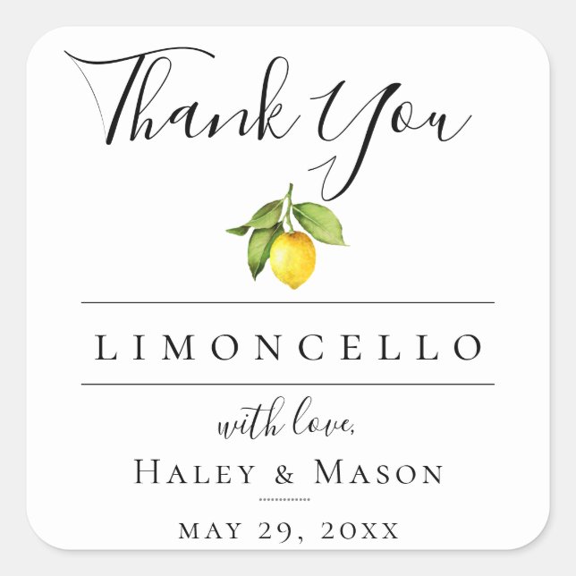 Limoncello Favor Thank You Square Sticker (Front)