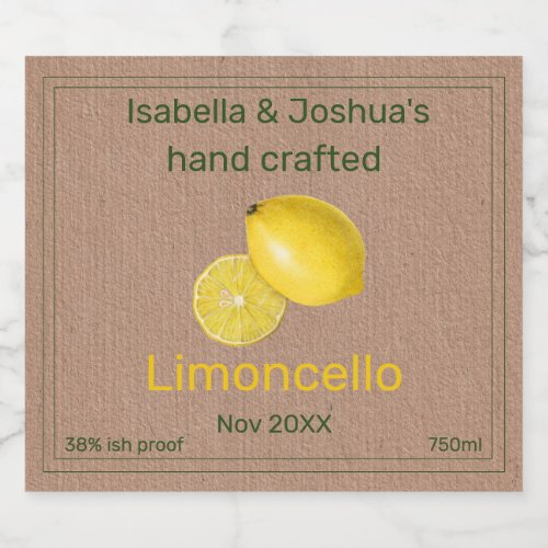 Limoncello label on Kraft Colour Paper 