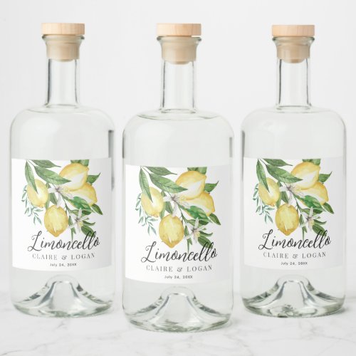 Limoncello Lemon Citrus Floral Wedding Liquor Bottle Label