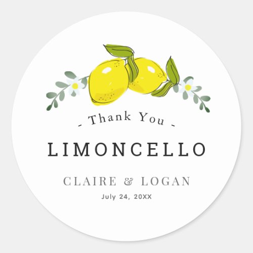 Limoncello Lemon Floral Wedding Thank You Classic Round Sticker