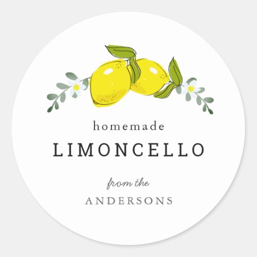 Limoncello Lemon Floral White Classic Round Sticker
