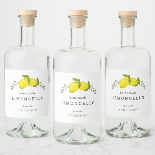 Limoncello Lemon Floral White Liquor Bottle Label