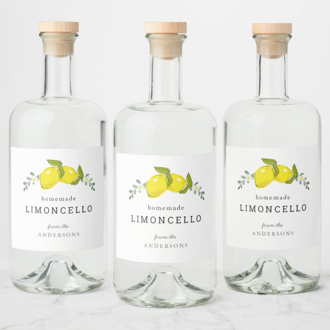 Limoncello Lemon Floral White Liquor Bottle Label (Bottles)