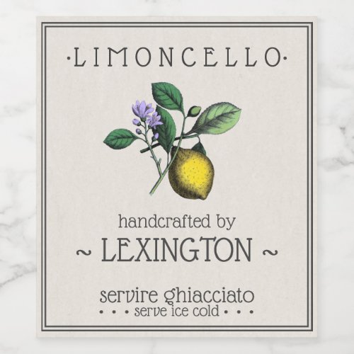 Limoncello Lemon Illustration Tall Bottle Label 