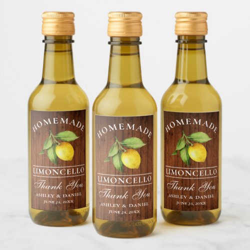 Limoncello Lemon Wood Thanks Mini Bottle Labels