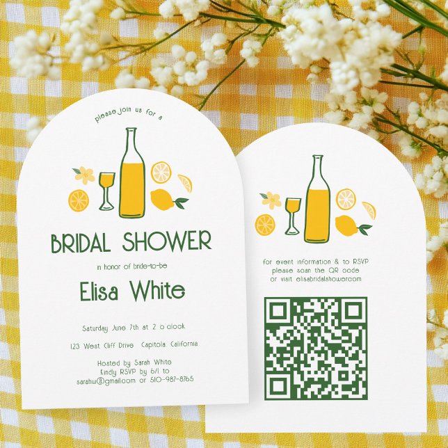 Limoncello Lemonade CUSTOM QR Arch Bridal Shower  Invitation (Limoncello Lemonade lemon CUSTOM QR Code Arch Bridal Shower Invitation
)