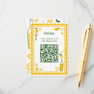 Limoncello Lemonade CUSTOM QR Bridal Shower  Enclosure Card