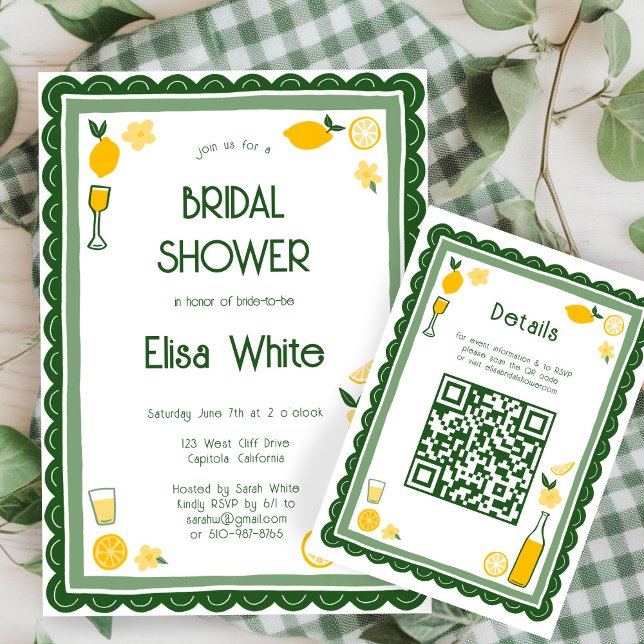 Limoncello Lemonade CUSTOM QR Bridal Shower  Enclosure Card (Limoncello Lemonade Lemons CUSTOM QR Code Bridal Shower Enclosure Card
)