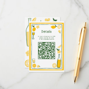 Limoncello Lemonade CUSTOM QR Bridal Shower  Enclosure Card