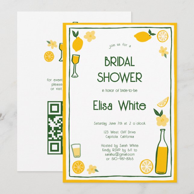 Limoncello Lemonade CUSTOM QR Bridal Shower  Invitation (Front/Back)