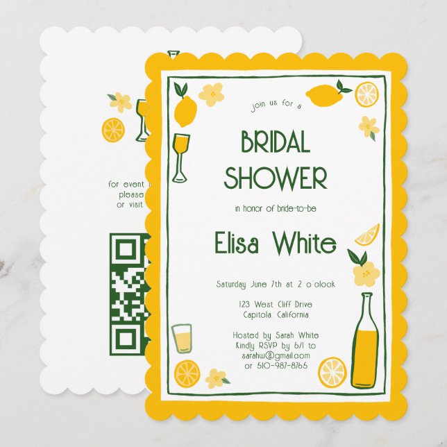 Limoncello Lemonade CUSTOM QR Bridal Shower  Invitation (Front/Back)
