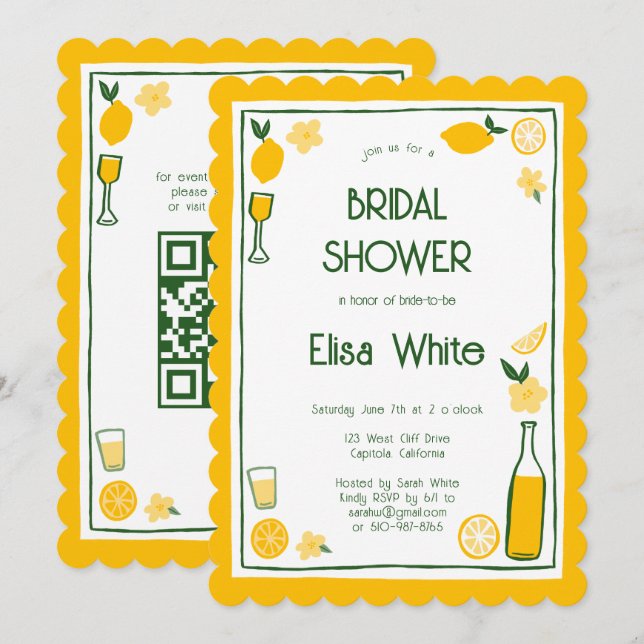 Limoncello Lemonade CUSTOM QR Bridal Shower  Invitation (Front/Back)