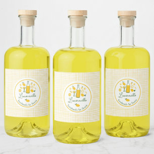 Limoncello Lemonade Lemon Gingham Handmade CUSTOM Liquor Bottle Label