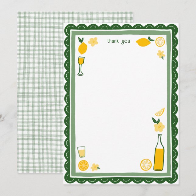 Limoncello Lemonade Lemons CUSTOM Bridal Shower  Thank You Card (Front/Back)
