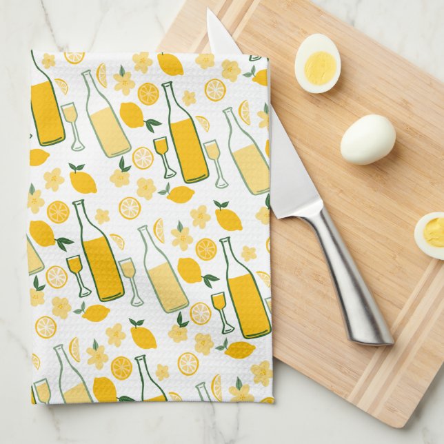 Limoncello Lemonade Lemons Cute Sketch Drawing Kitchen Towel (Quarter Fold)