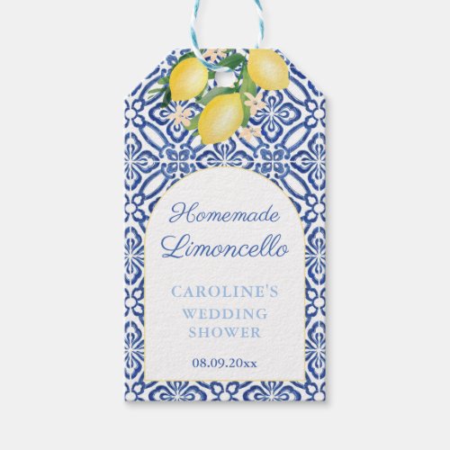 Limoncello Lemons Blue Tiles Bridal Shower Favor Gift Tags
