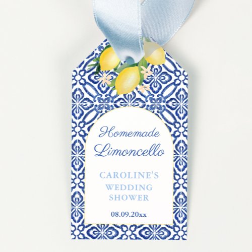 Limoncello Lemons Blue Tiles Bridal Shower Favor Gift Tags