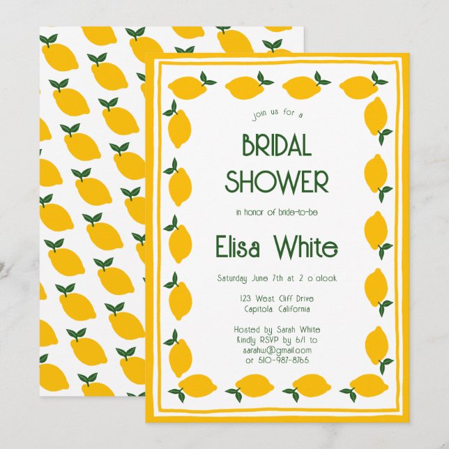 Limoncello Lemons CUSTOM Cute Bridal Shower  Invitation (Front/Back)