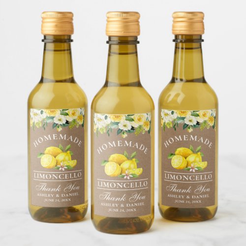 Limoncello Lemons Floral Kraft Mini Bottle Labels