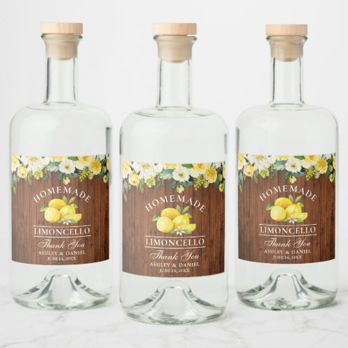 Limoncello Lemons Floral Wood Liquor Bottle Label