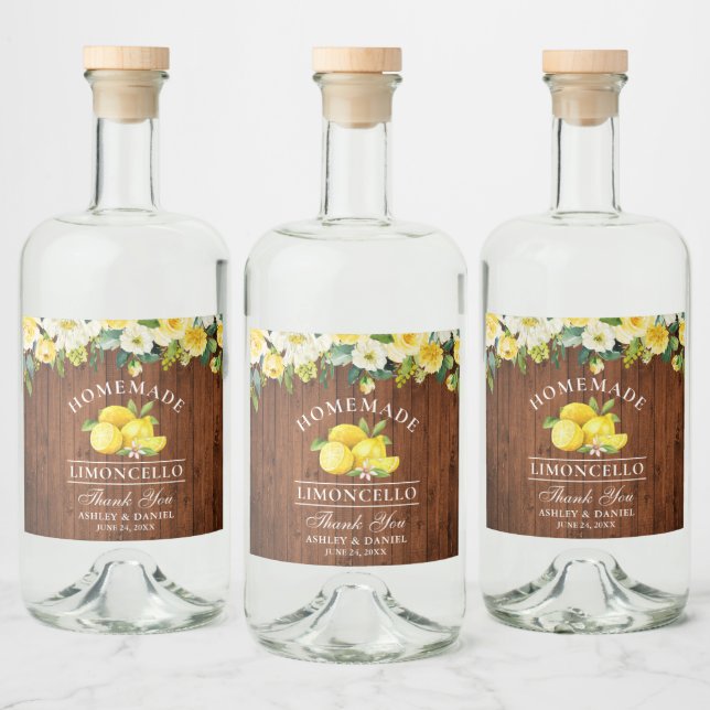 Limoncello Lemons Floral Wood Liquor Bottle Label (Bottles)