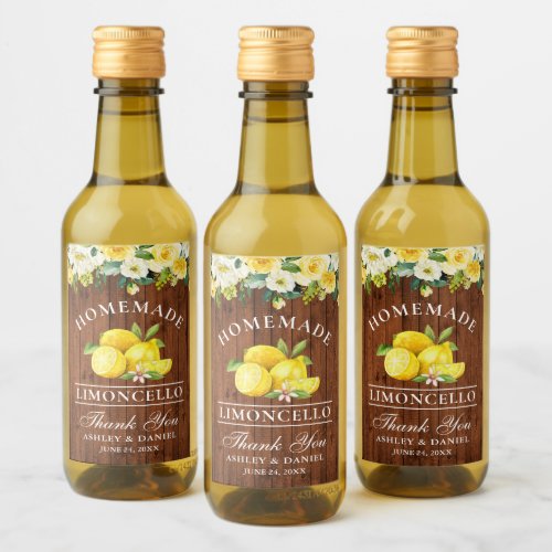 Limoncello Lemons Floral Wood Mini Bottle Labels