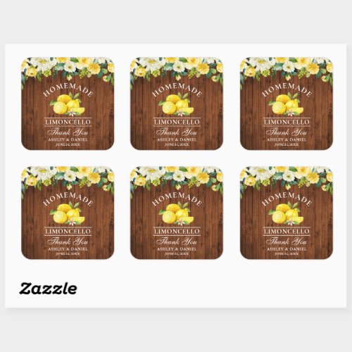 Limoncello Lemons Floral Wood Wedding Square Sticker