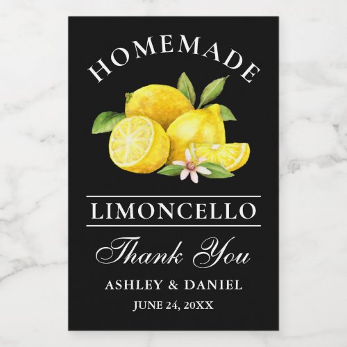 Limoncello Lemons Thanks Black Mini Bottle Labels