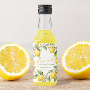 Limoncello Lemons Watercolor Baby Shower Favor Liquor Bottle Label