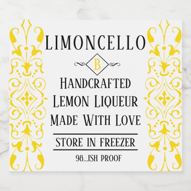 Limoncello Liqueur Fancy Wedding Guest Favor Liquor Bottle Label (Single Label)