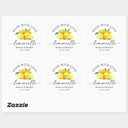 Limoncello Made With Love Watercolor Lemons  Classic Round Sticker