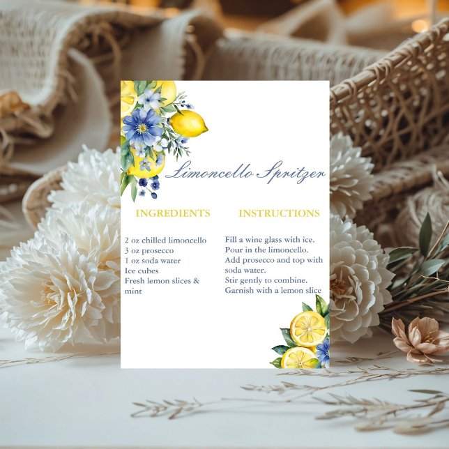Limoncello Pritzer Recipe Bridal Shower Favor Card Pedestal Sign (Creator Uploaded)