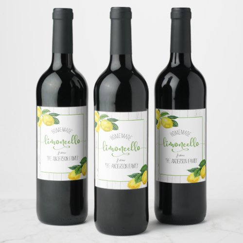 Limoncello rustic watercolor lemons name script wine label