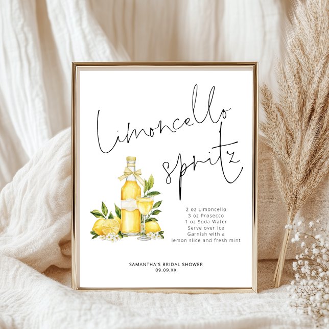 Limoncello Spritz Recipe Lemon Bridal Shower Poster (Creator Uploaded)